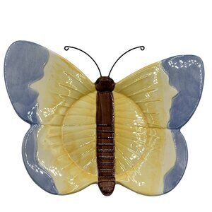 Yankee Candle Butterfly Ceramic Jar Holder 6.5"x5" Serene Blue Yellow Home Decor